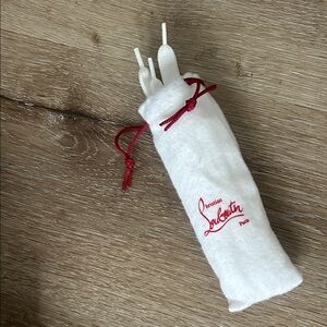 Christian Louboutin White Shoe Laces, Pouch with Red Logo